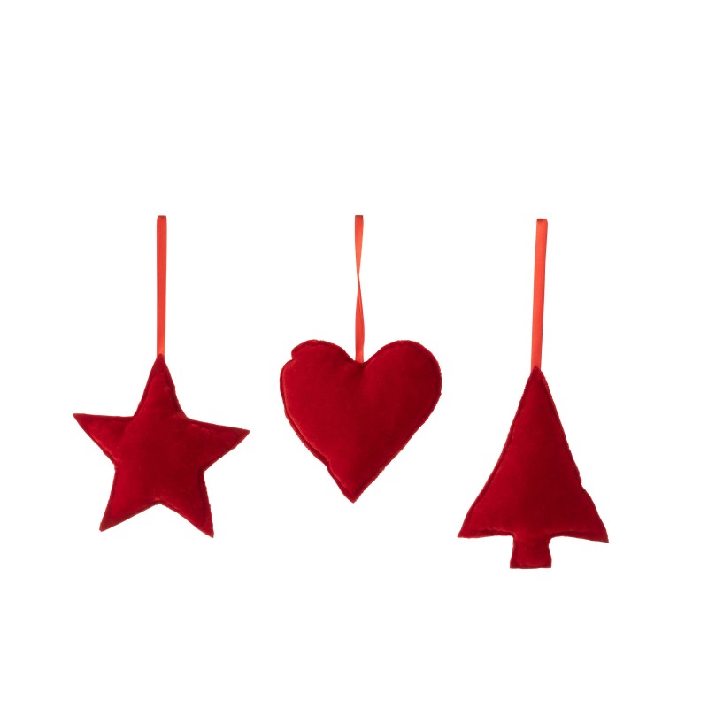 Set de 3 Suspension en textile rouge 13x3x13 cm Set de 3 Suspension en textile rouge 13x3x13 cm