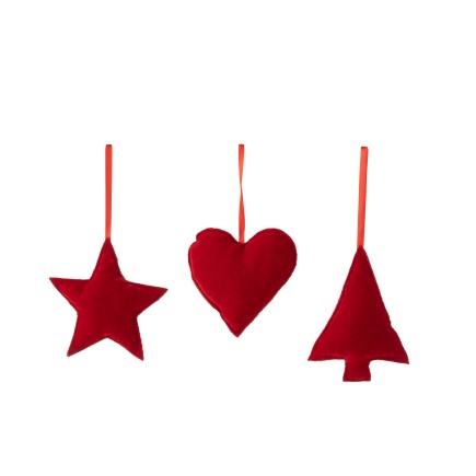 Set de 3 Suspension en textile rouge 13x3x13 cm