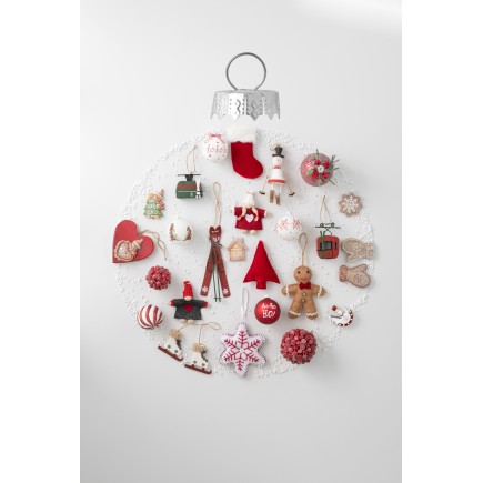 Set de 3 Suspension en textile rouge 13x3x13 cm