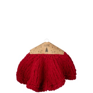 Falda de punto para árbol de Navidad en poliéster rojo D.90 cm