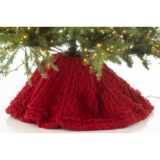 Falda de punto para árbol de Navidad en poliéster rojo D.90 cm