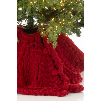 Gonna per albero di Natale in maglia di poliestere rosso D.90 cm