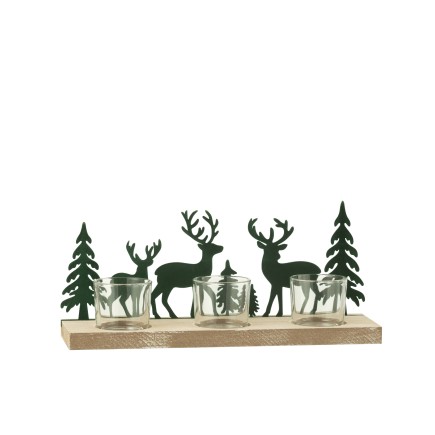 Decoración navideña 3 portavelas de metal verde 28x8x11 cm