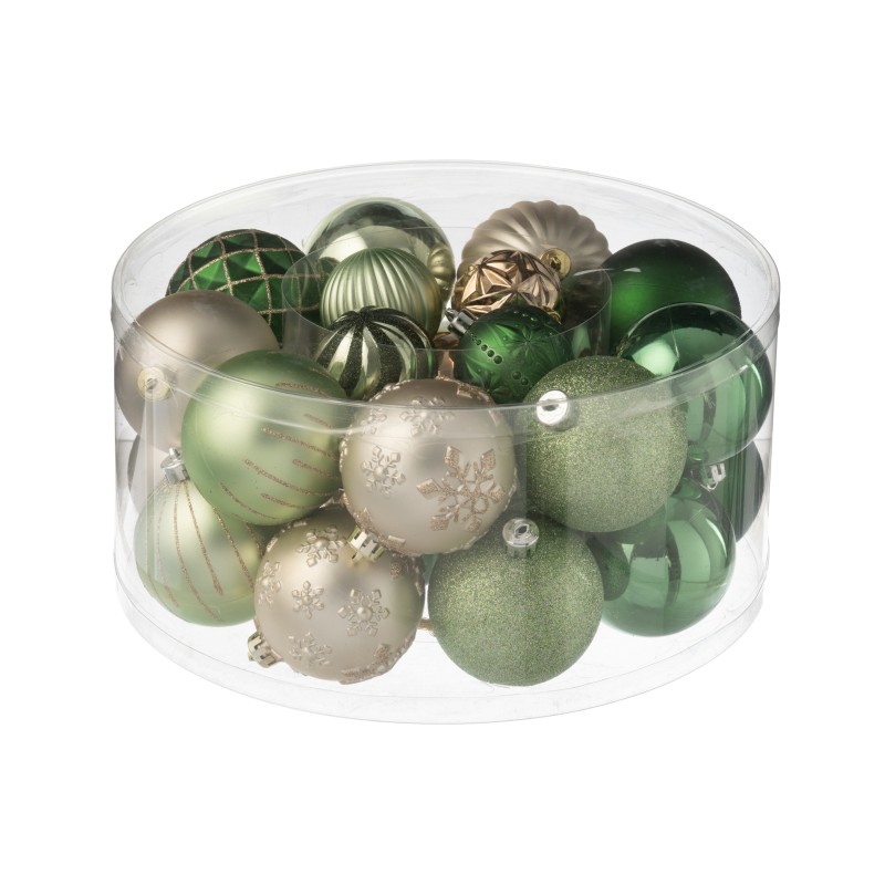 Boîte de 30 boules de Noël en plastique vert 31x31x16 cm Boîte de 30 boules de Noël en plastique vert 31x31x16 cm