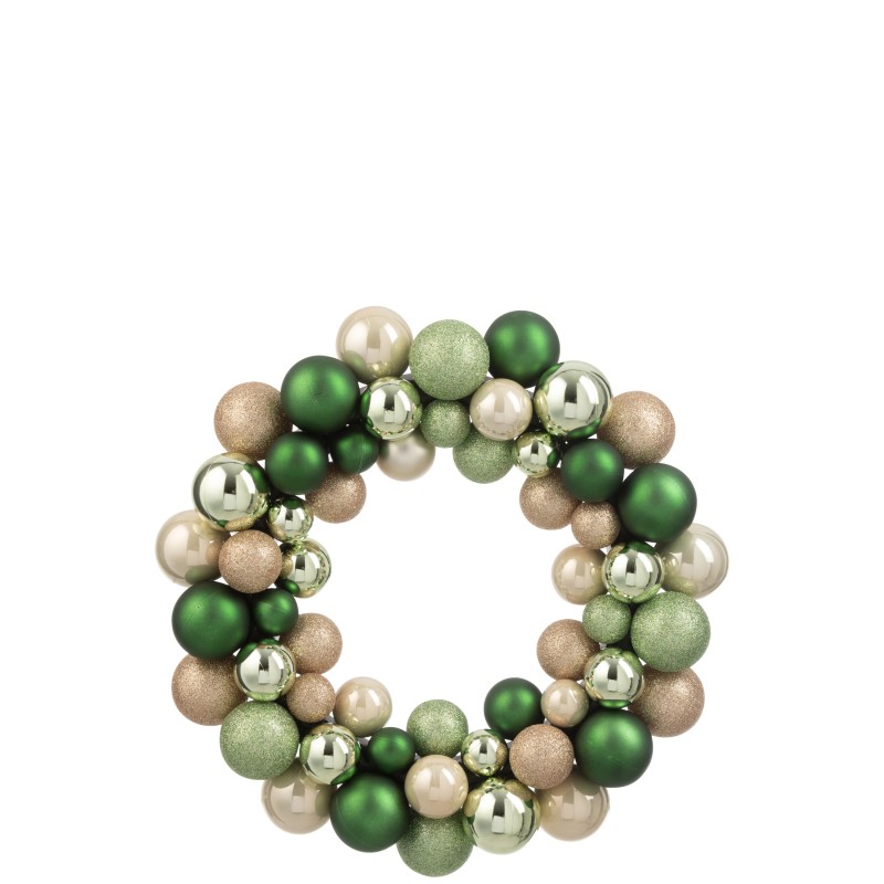 Couronne de boules de Noël en plastique vert D.35 cm Couronne de boules de Noël en plastique vert D.35 cm