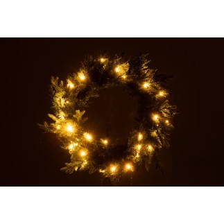 Corona artificial de 20 leds metálicos verdes D.60 cm