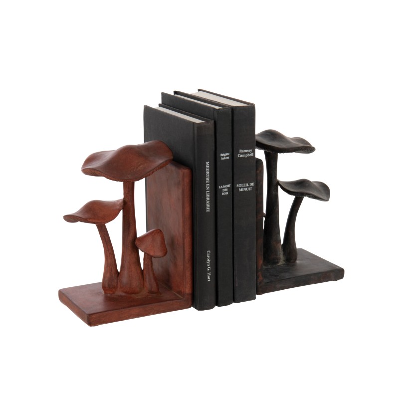 Set de 2 serre-livres champignon en polyrésine marron 30.5x27x4.5 cm Set de 2 serre-livres champignon en polyrésine marron 30.5x27x4.5 cm
