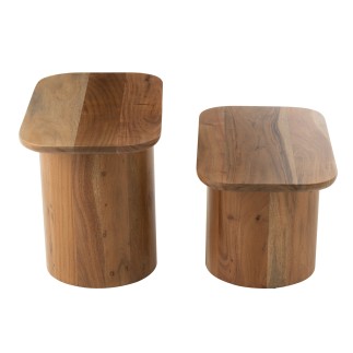 Ensemble de 2 tables d'appoint en bois d'acacia H.37 et 47 cm