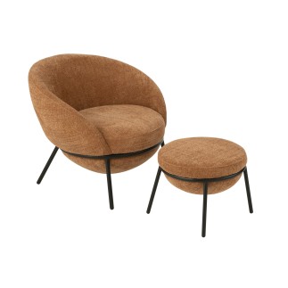 Sillón y reposapiés de tela marrón 72x75x70 cm