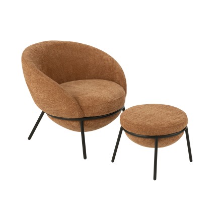 Sillón y reposapiés de tela marrón 72x75x70 cm