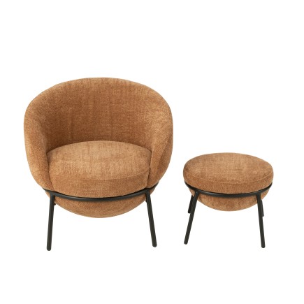 Sillón y reposapiés de tela marrón 72x75x70 cm