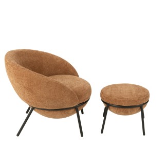 Fauteuil de salon et repose-pieds en tissu marron 72x75x70 cm