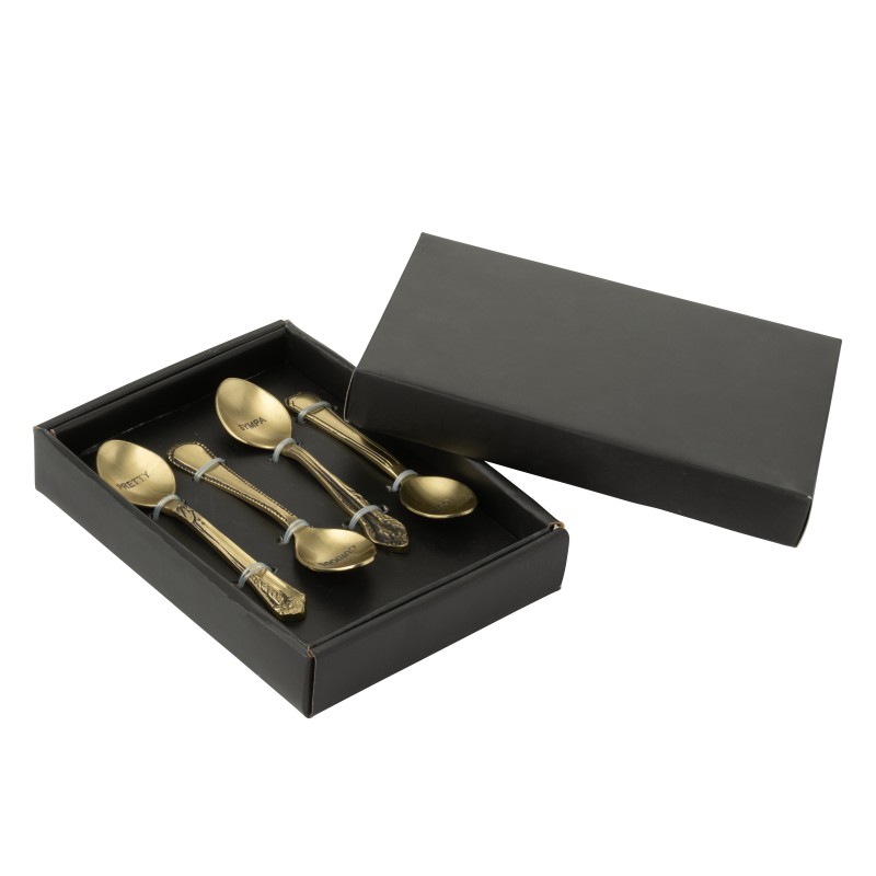 Caixa com 4 colheres em latão dourado L.14 cm Caixa com 4 colheres em latão dourado L.14 cm