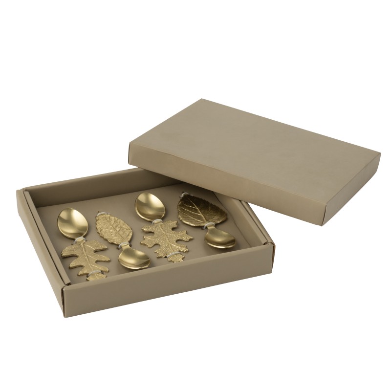 Caja de 4 cucharas de hoja de acero inoxidable dorado L.13 cm Caja de 4 cucharas de hoja de acero inoxidable dorado L.13 cm