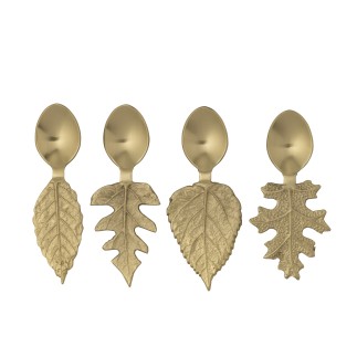 Boîte de 4 cuillères feuilles en acier inoxydable doré L.13 cm