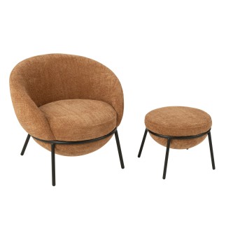 Sillón y reposapiés de tela marrón 72x75x70 cm