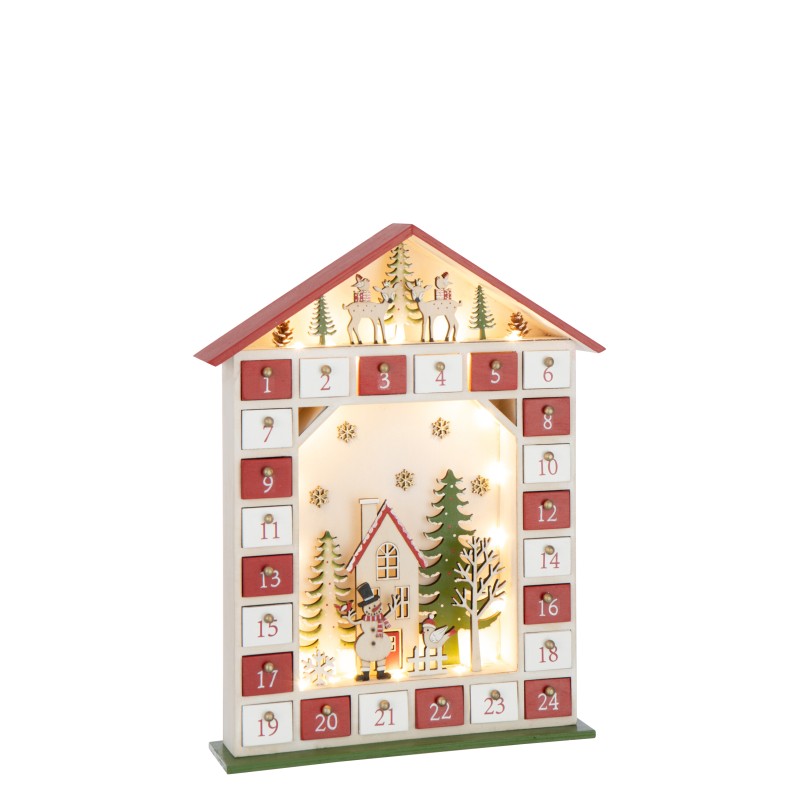 Calendrier de l'Avent maison avec led en bois blanc 31x7x40 cm