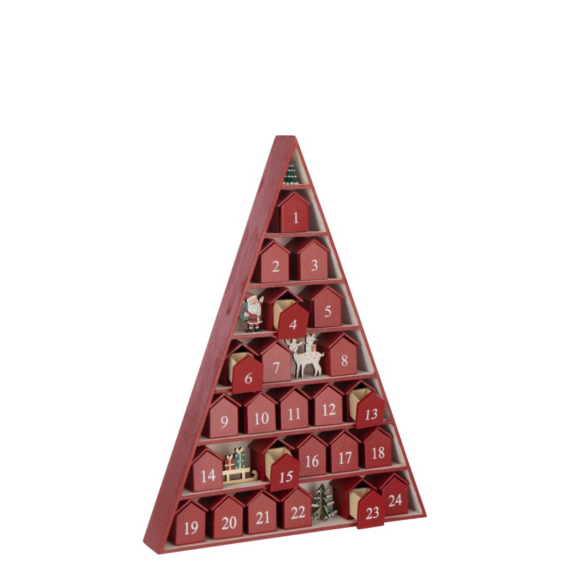 Albero calendario dell'Avvento in compensato rosso 32x5,5x45 cm Albero calendario dell'Avvento in compensato rosso 32x5,5x45 cm
