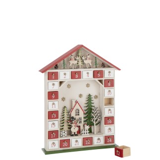 Calendrier de l'Avent maison avec led en bois blanc 31x7x40 cm