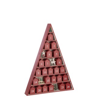 Albero calendario dell'Avvento in compensato rosso 32x5,5x45 cm
