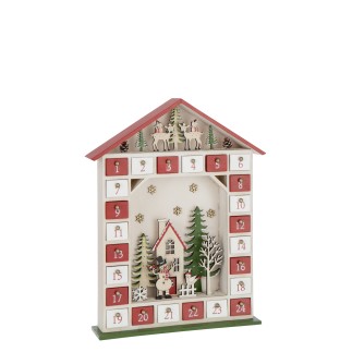 Calendrier de l'Avent maison avec led en bois blanc 31x7x40 cm