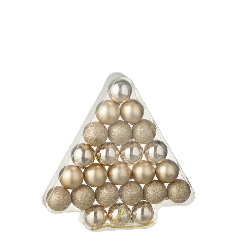 Caja de 24 adornos navideños de plástico color champán D.4 cm
