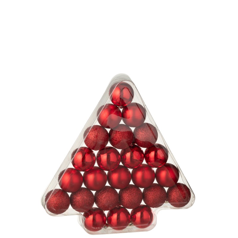Boite de 24 boules de Noël en plastique rouge D.4 cm Boite de 24 boules de Noël en plastique rouge D.4 cm