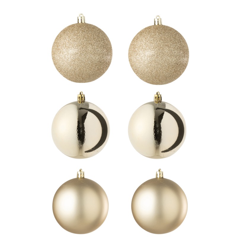 Caja de 6 adornos de Navidad de plástico dorado D.8 cm
