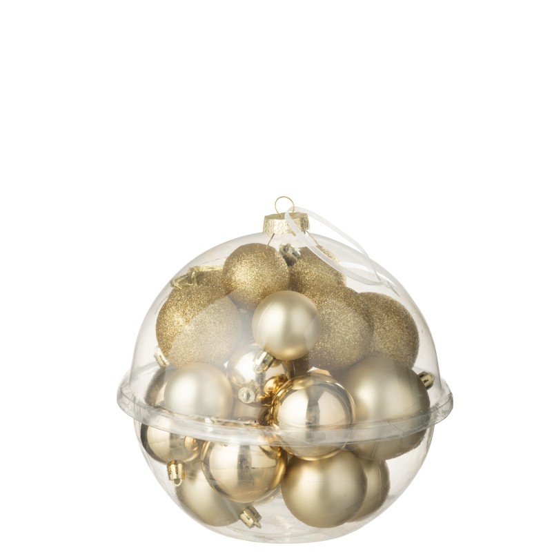 Caja de 24 adornos navideños de plástico dorado, D.4 y 5 cm Caja de 24 adornos navideños de plástico dorado, D.4 y 5 cm