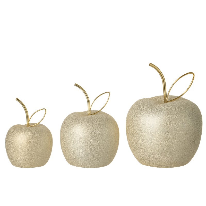Set de 3 pommes décoratives en porcelaine doré D. 7 à 11.5 cm