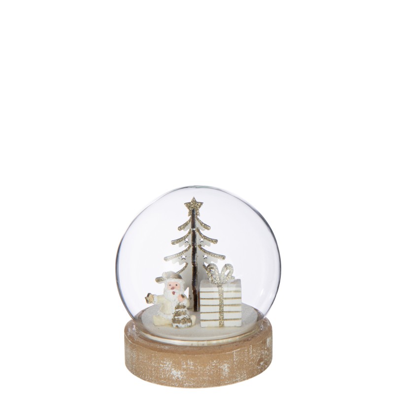 Boule de Noël à led en verre et bois D.10 cm
