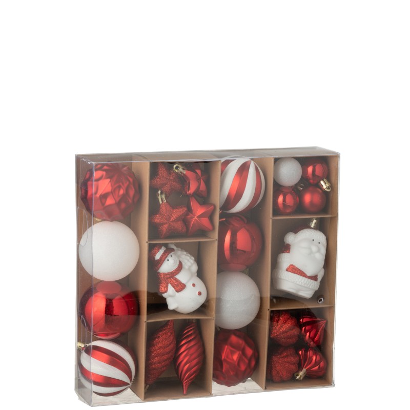 Boite de 28 décorations de Noël en plastique rouge 26x6x24 cm Boite de 28 décorations de Noël en plastique rouge 26x6x24 cm