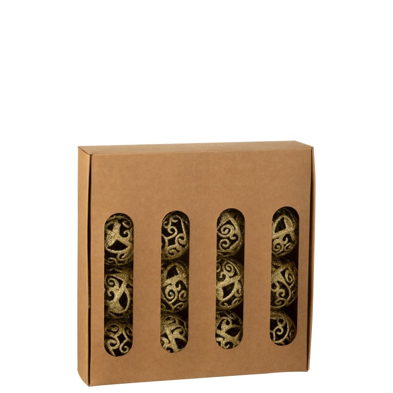 Boite de 16 boules de Noël baroque en plastique doré D.6 cm Boite de 16 boules de Noël baroque en plastique doré D.6 cm
