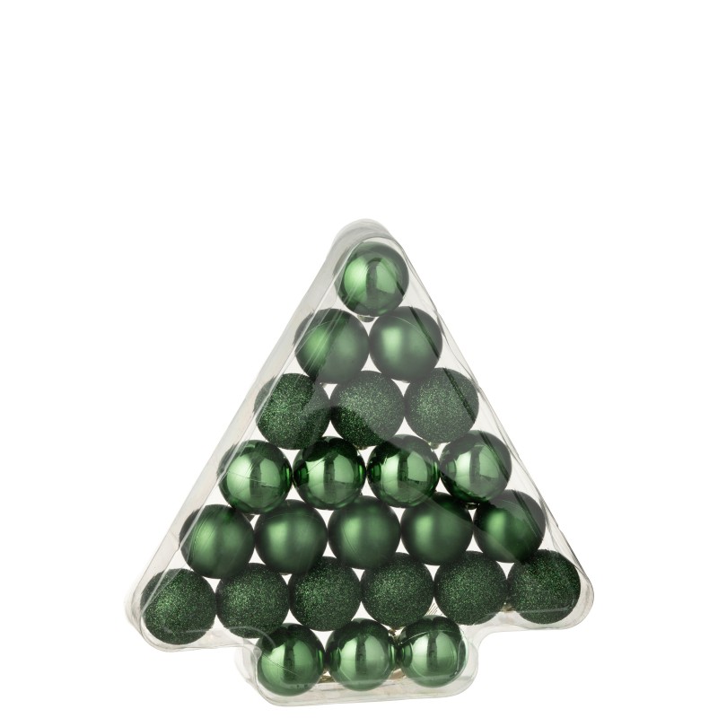 Boite de 24 boules de Noël en plastique verte D.4 cm Boite de 24 boules de Noël en plastique verte D.4 cm