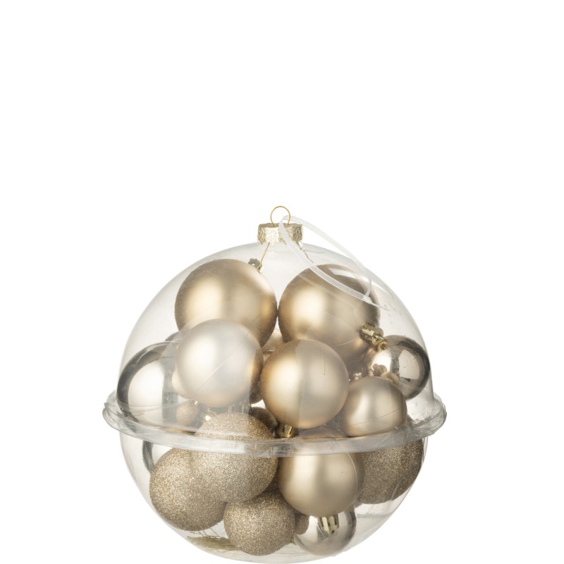Boite de 24 boules de Noël en plastique beige D.4 à 6 cm