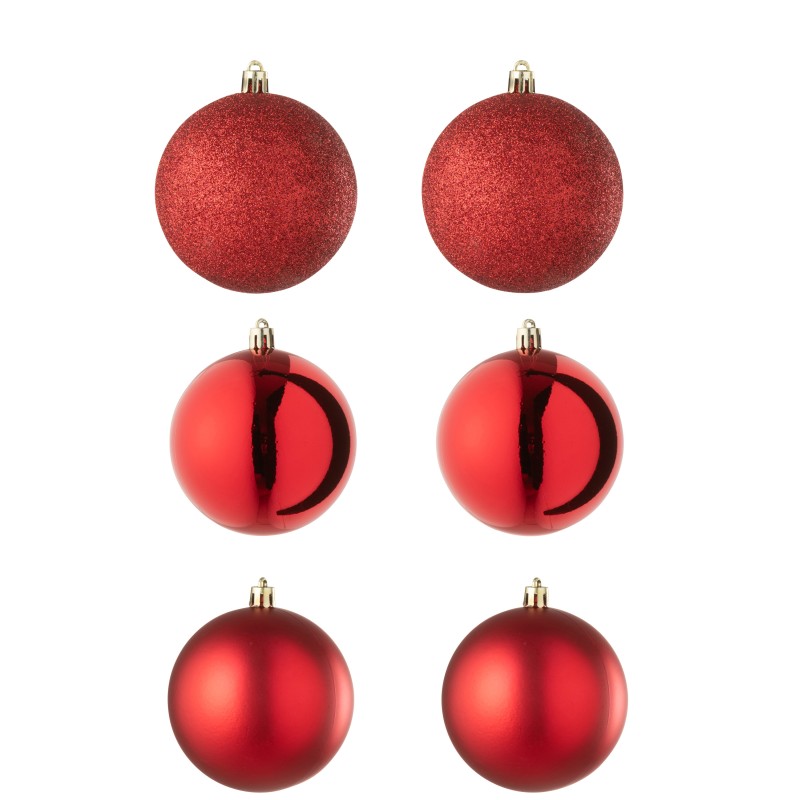 Boite de 6 boules de Noël en plastique rouge D.8 cm Boite de 6 boules de Noël en plastique rouge D.8 cm