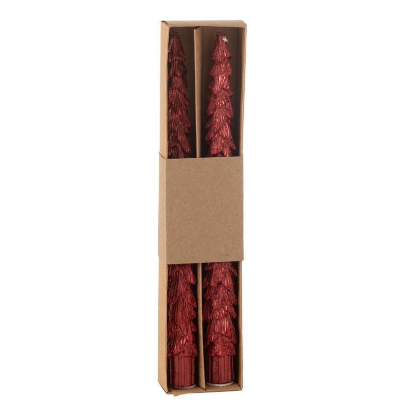 Boite de 2 bougies arbres de 3H en paraffine rouge H.26.5 cm Boite de 2 bougies arbres de 3H en paraffine rouge H.26.5 cm
