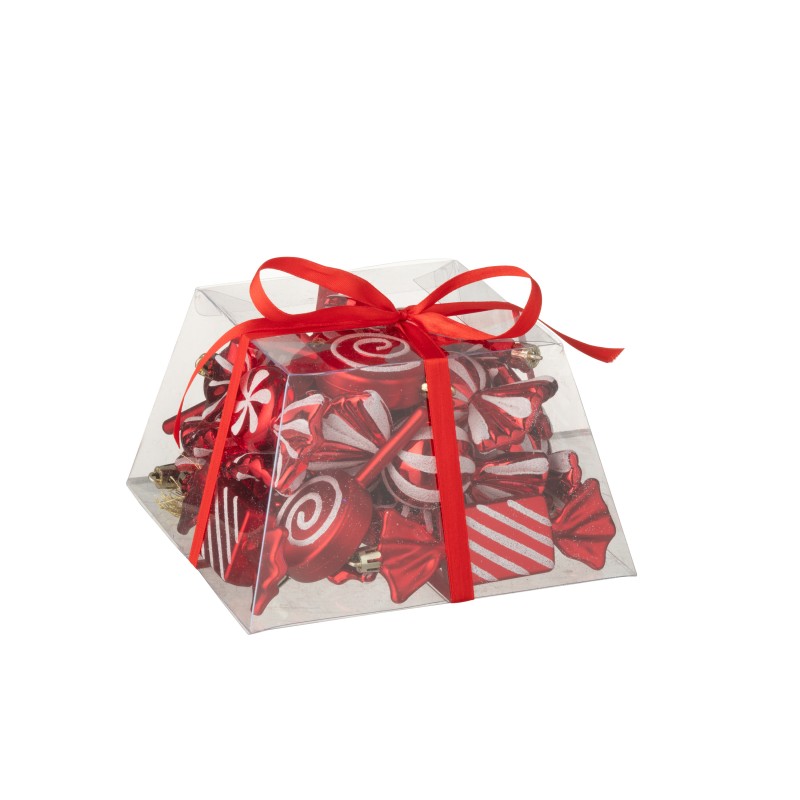Boite de 25 suspensions de Noël en plastique rouge 10x17x17 cm Boite de 25 suspensions de Noël en plastique rouge 10x17x17 cm