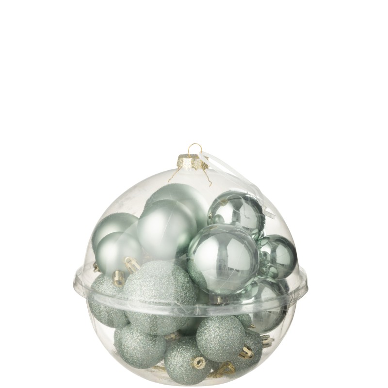 Boite de 24 boules de Noël en plastique vert clair D.4 à 6 cm Boite de 24 boules de Noël en plastique vert clair D.4 à 6 cm