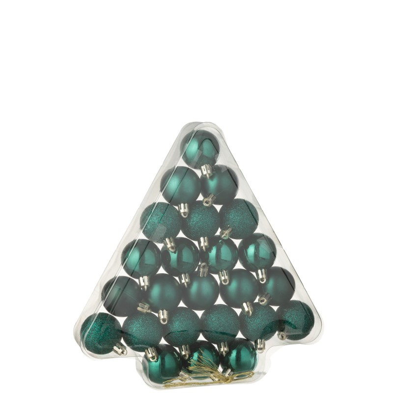 Boite de 24 boules de Noël en plastique vert D.4 cm Boite de 24 boules de Noël en plastique vert D.4 cm