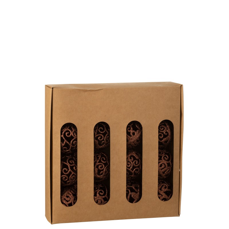 Boite de 16 boules de Noël baroque en plastique marron D.6 cm