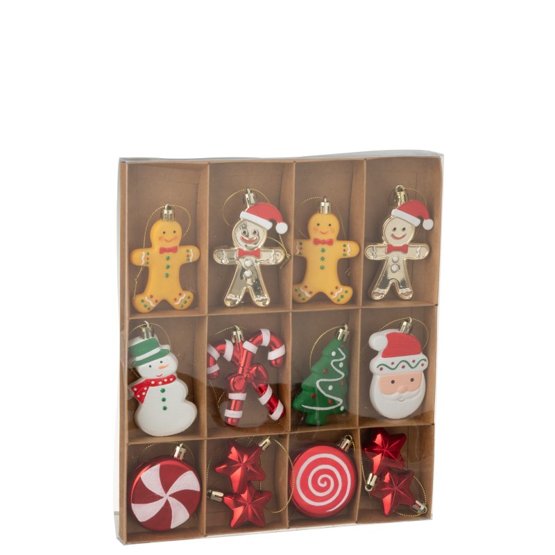 Caja de 12 adornos navideños multicolores 24x2x27 cm Caja de 12 adornos navideños multicolores 24x2x27 cm
