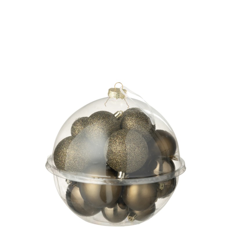 Boite de 24 boules de Noël en plastique marron D.4 à 6 cm