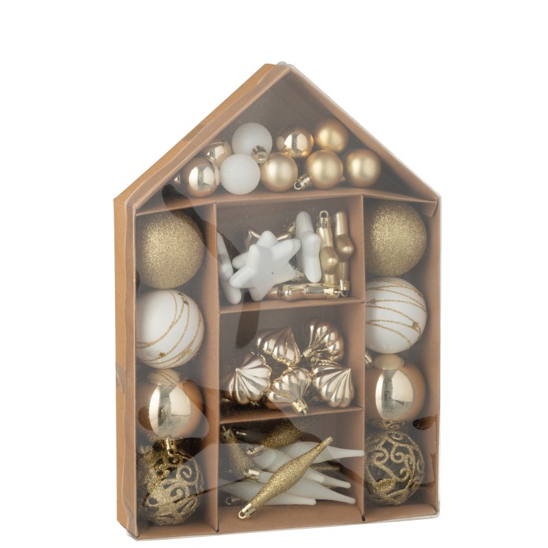 Boite de 50 décorations de Noël en plastique doré 24x6x34 cm Boite de 50 décorations de Noël en plastique doré 24x6x34 cm