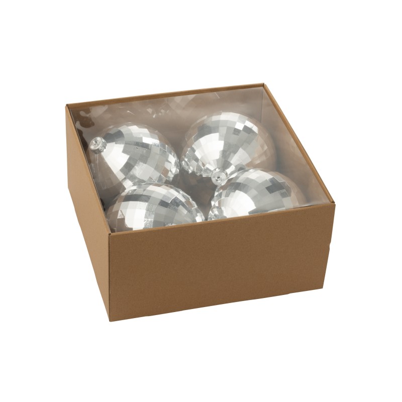 Scatola di 4 ornamenti natalizi in plastica argentata D.15 cm Scatola di 4 ornamenti natalizi in plastica argentata D.15 cm