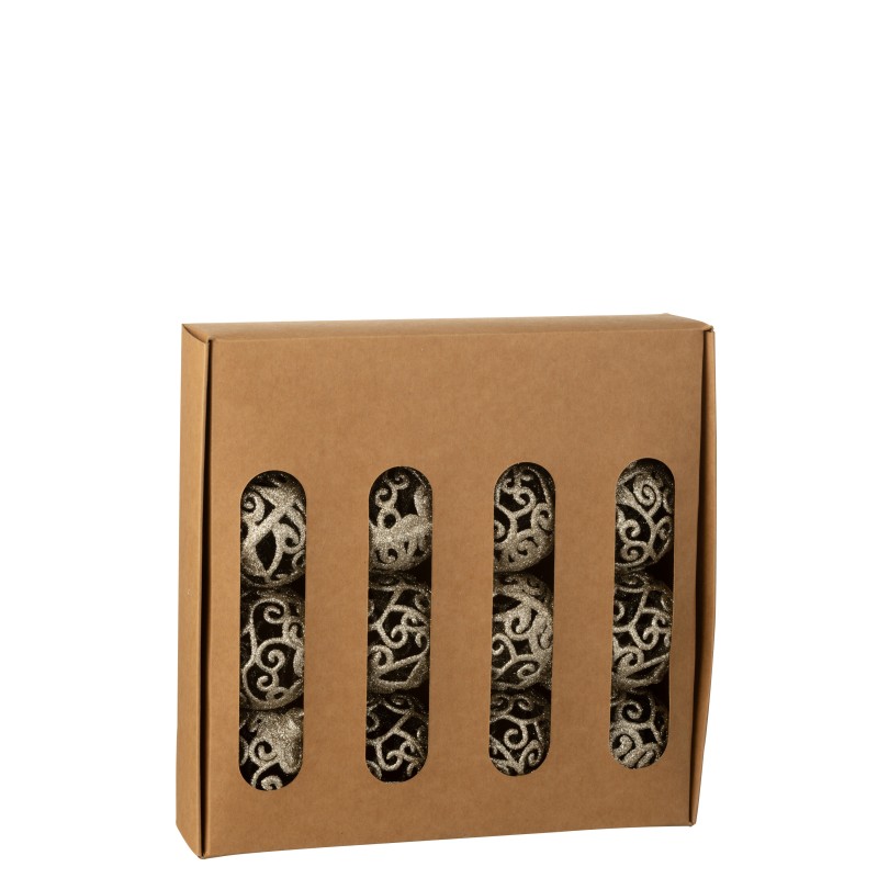 Boite de 16 boules de Noël baroque en plastique champagne D.6 cm Boite de 16 boules de Noël baroque en plastique champagne D.6 cm