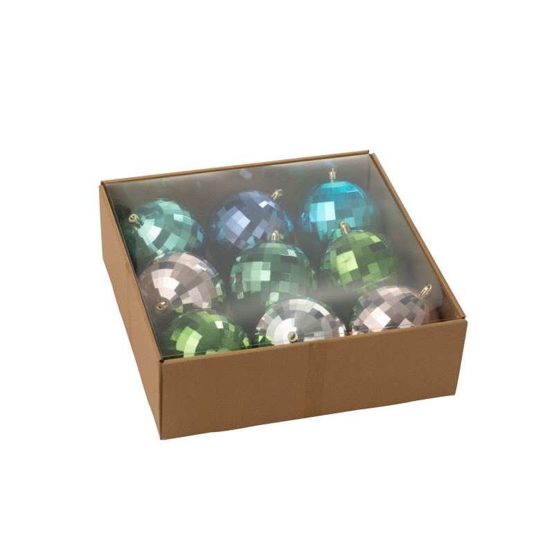 Caja de 9 adornos navideños de plástico multicolor D.10 cm Caja de 9 adornos navideños de plástico multicolor D.10 cm