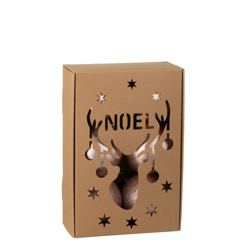 Caja de 6 adornos navideños de plástico rosa D.8 cm