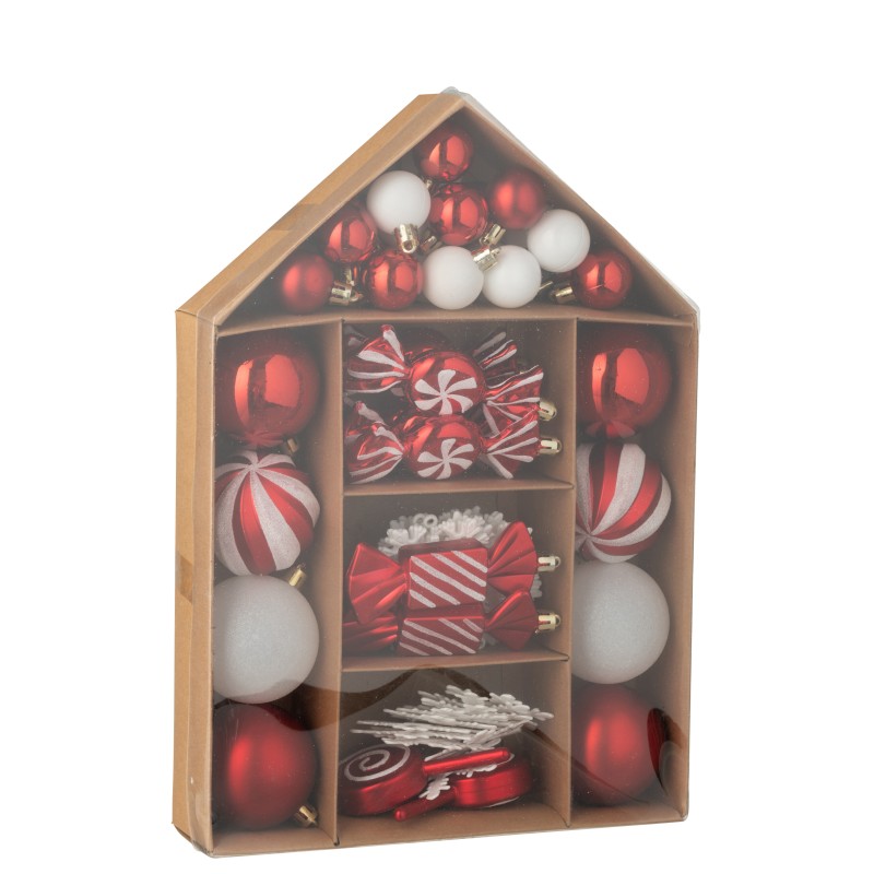 Boite de 50 décorations de sapin de Noël en plastique rouge 24x6x34 cm Boite de 50 décorations de sapin de Noël en plastique rouge 24x6x34 cm
