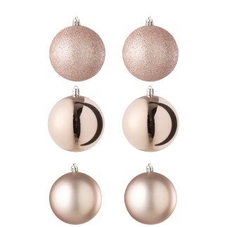 Caja de 6 adornos navideños de plástico rosa D.8 cm
